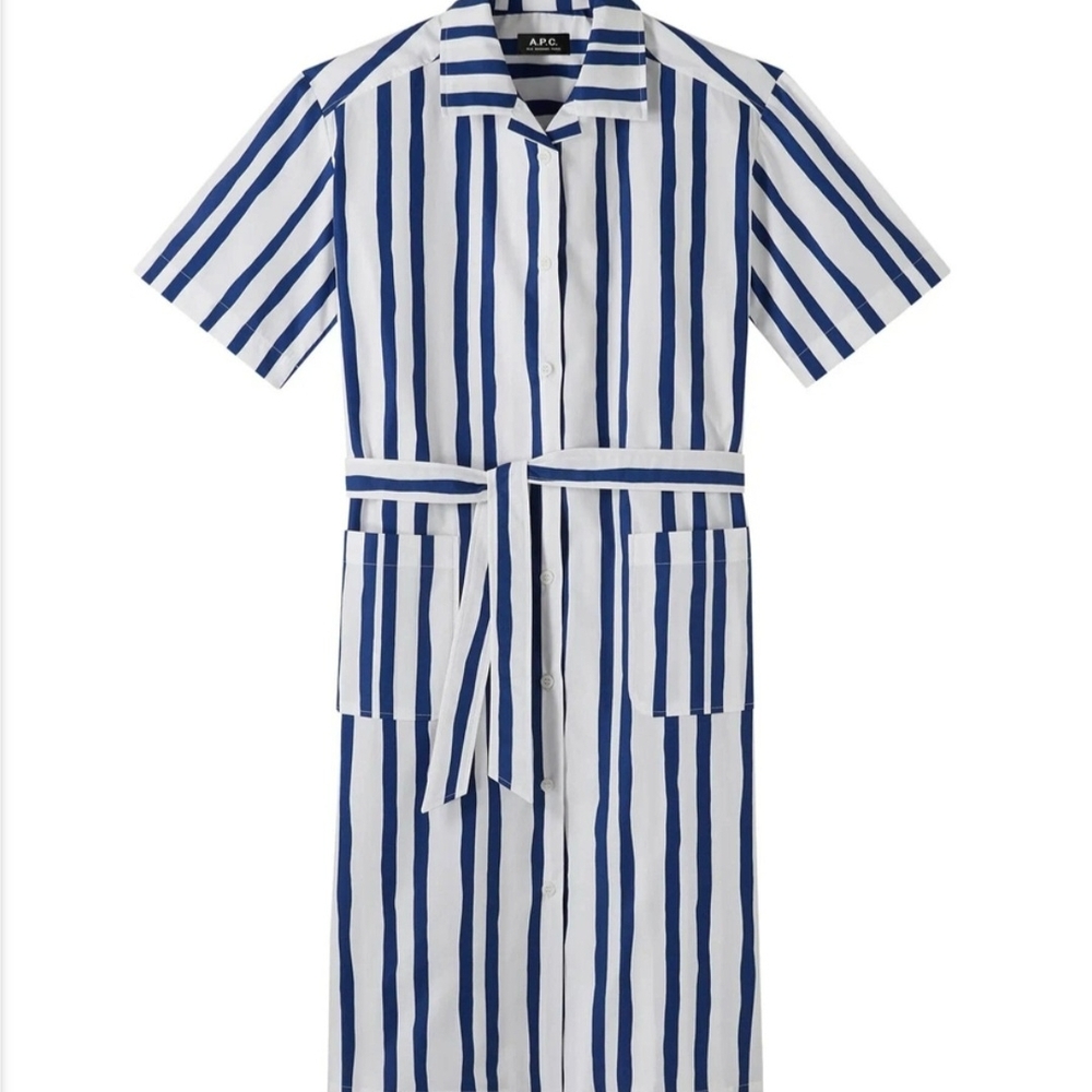 A.P.C.  Rosita Navy and White Striped Button-Front Shirt